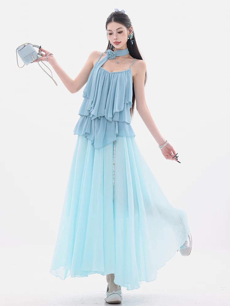 ABWEAR Tiệc trà ngọt kiểu Pháp - phong cách lười biếng thiết kế bất quy tắc Váy chữ A ôm eo dành cho nữ