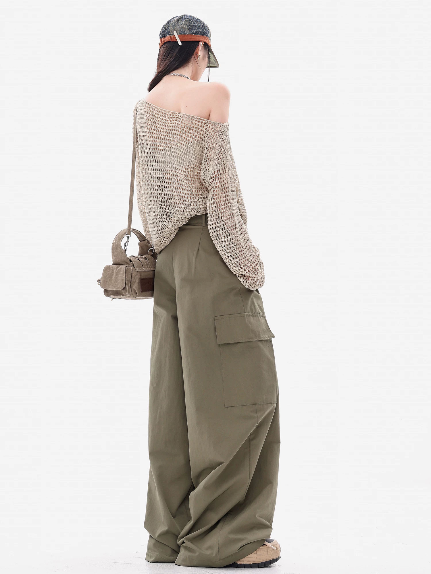 ABWEAR Ivy Love - Quần cargo màu xanh quân đội dáng rộng thoải mái dành cho nữ, dáng rộng, thoải mái, đa năng