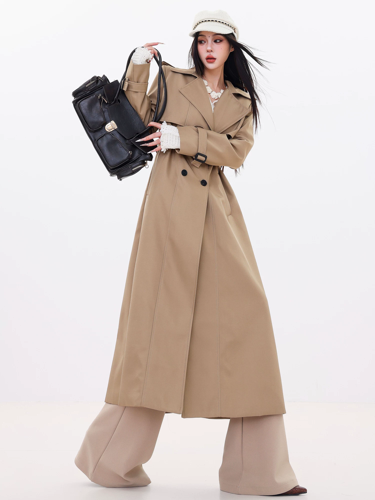 Áo khoác trench coat nữ kiểu Anh ABWLR - kiểu dáng cổ điển, dáng dài, cài khuy đôi, eo thon, thanh lịch.