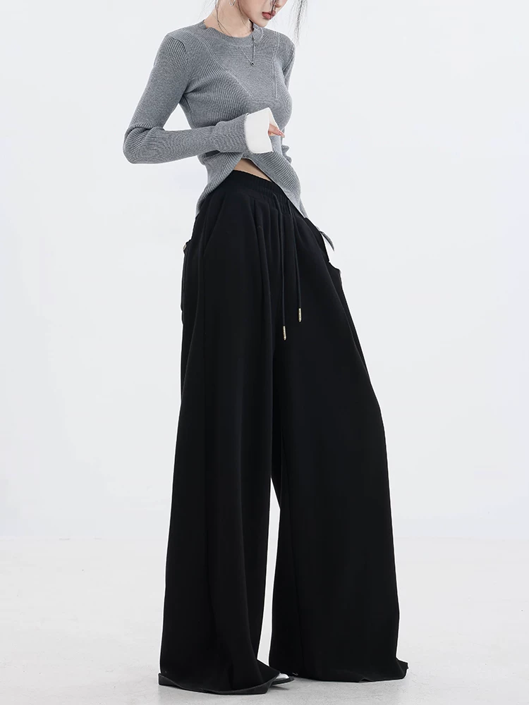ABWEAR Comfort Guide - Quần ống rộng dày lót lông cừu mùa thu đông nguyên bản Quần thể thao nữ Quần ống rộng dáng rộng thường ngày