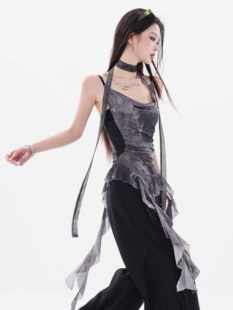 ABWEAR Biết ý nghĩa của mùa hè - Áo yếm không tay thiết kế dây đeo không đều kiểu dáng độc đáo dành cho nữ mùa hè