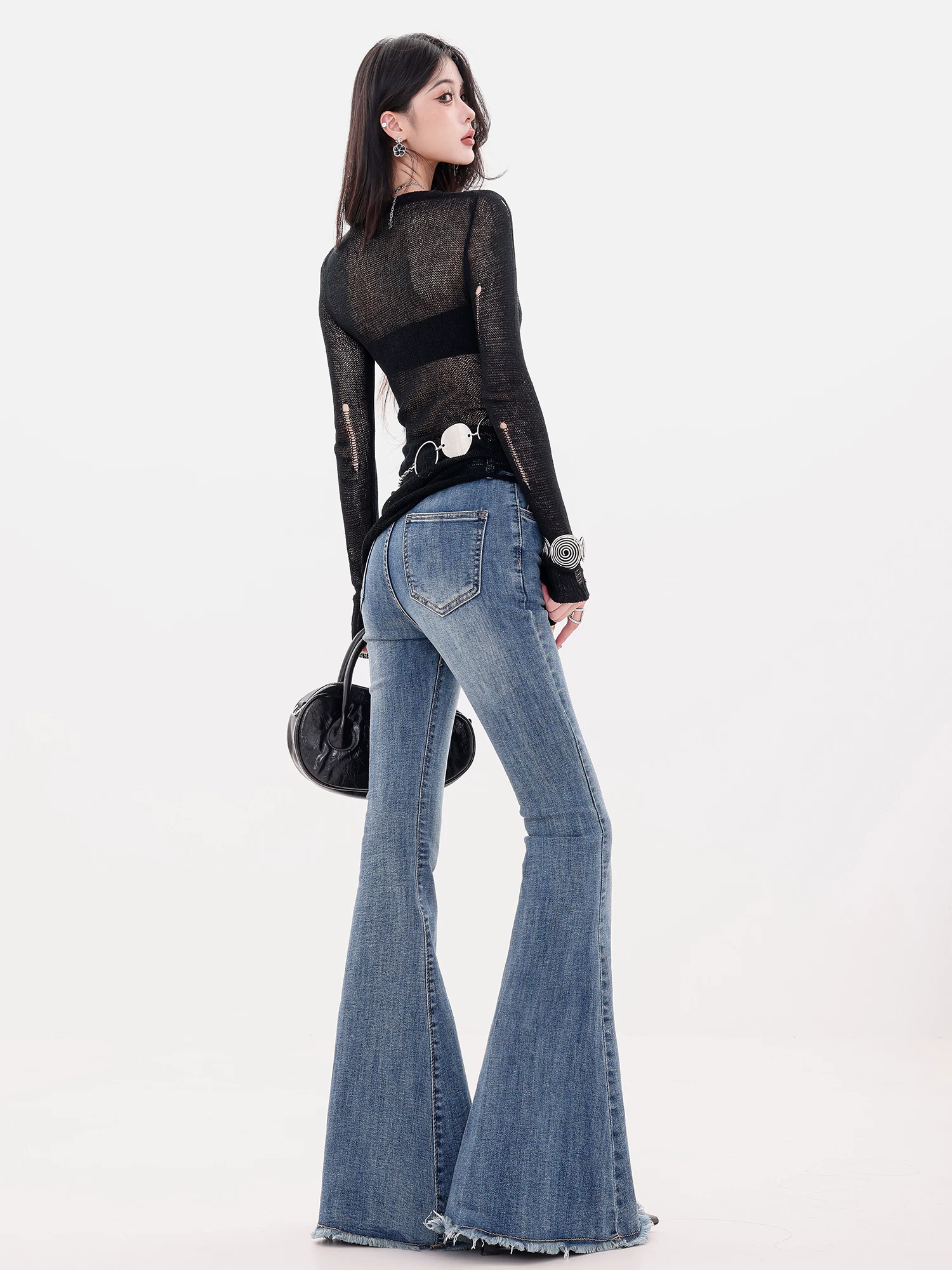 Quần jeans nữ dáng ôm xòe màu xanh đơn giản phong cách Hàn Quốc cổ điển ABWLR New York - chất liệu denim cao cấp, cạp cao, tôn dáng