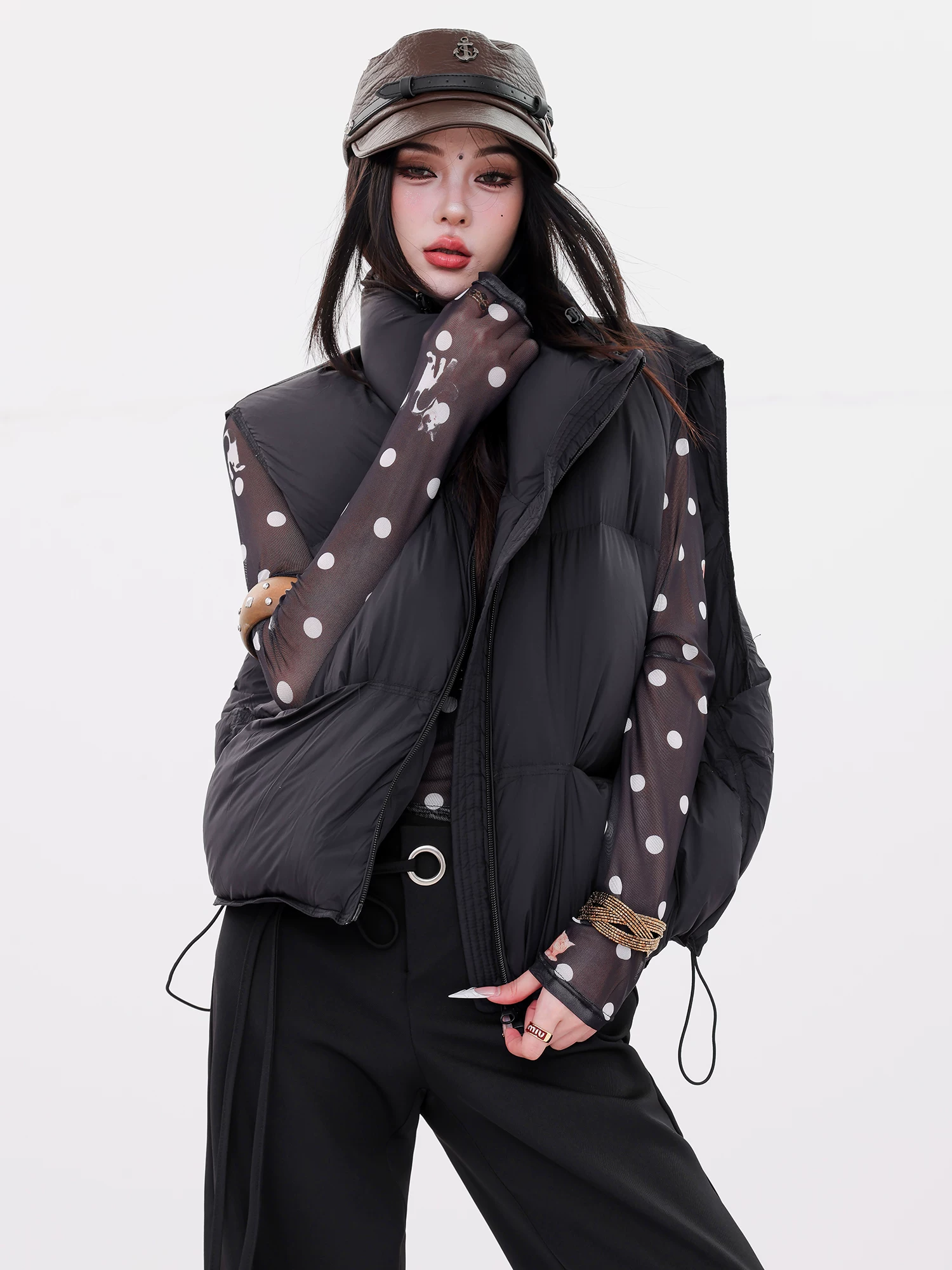 ABWLR Warm Winter Snowflake - Áo vest cổ đứng kiểu Dopamine nguyên bản dành cho nữ, áo khoác không tay ngắn rộng rãi đa năng