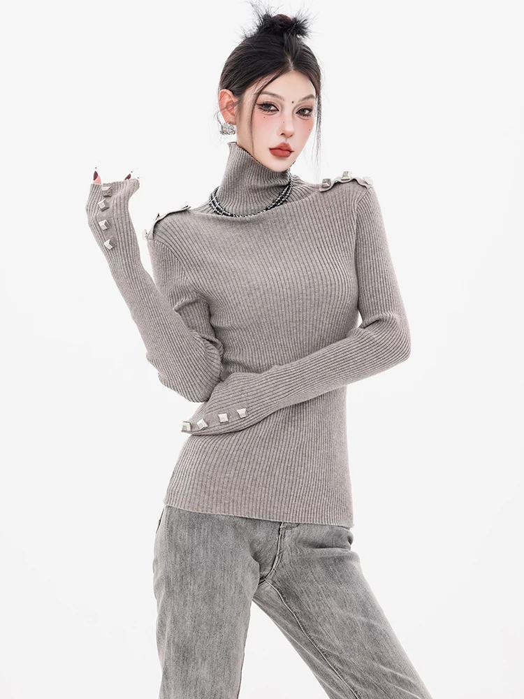 ABWEAR Silver Wing Hunter-Áo dệt kim thiết kế theo phong cách heavy metal nguyên bản dành cho nữ mùa thu đông mới áo dài tay dáng ôm