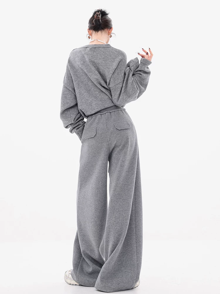 Tin tức thời trang ABWEAR - Quần ống rộng lưng thun màu xám thu đông dành cho nữ 2025 Quần thể thao mềm mại mới