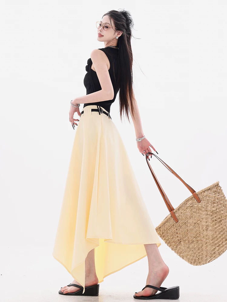 ABWEAR Wandering Painter - Váy chữ A thiết kế không đều kiểu dáng độc đáo Váy dài dáng rộng che phủ cho nữ