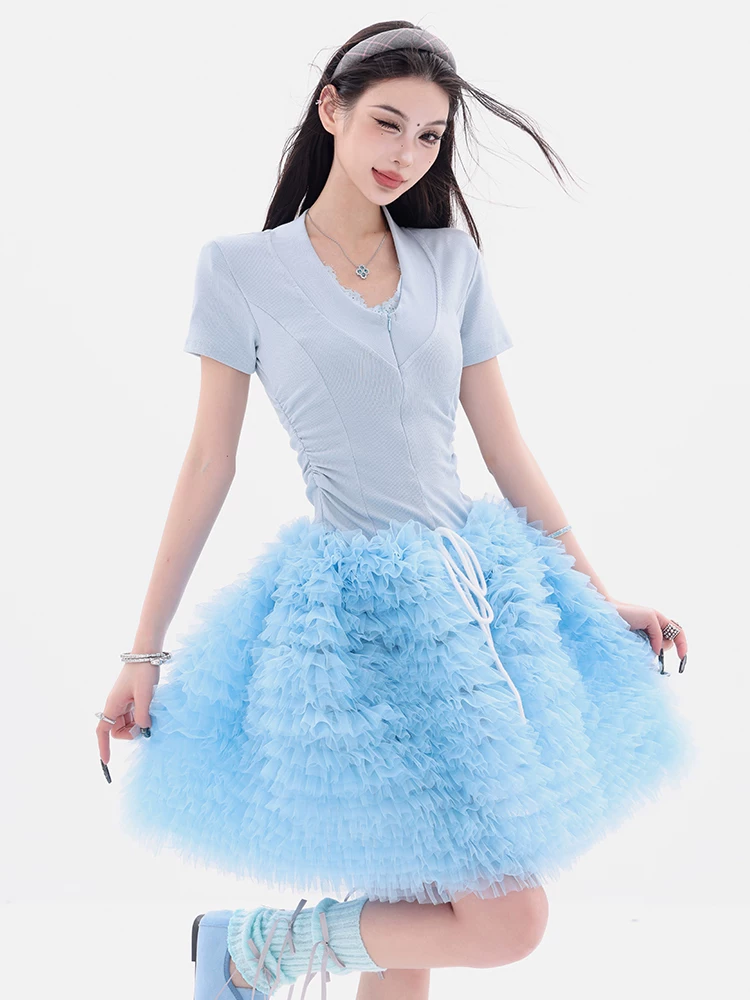 ABWEAR Ouro Dream - Áo thun ngắn tay kiểu dáng hot girl nguyên bản phối ren kiểu dáng hot girl mùa hè dành cho nữ