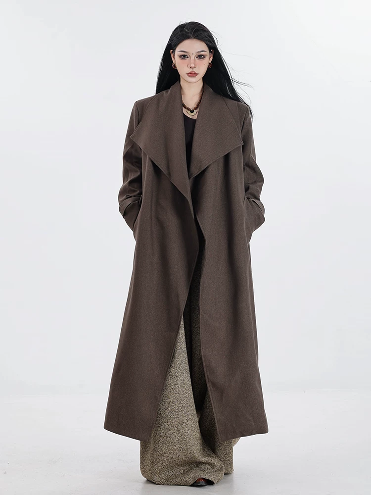 ABWAER Berlin's Autumn - Quần áo nữ thu đông nguyên bản, phong cách lười biếng, dáng rộng, dài quá đầu gối, áo khoác thanh lịch và sang trọng.