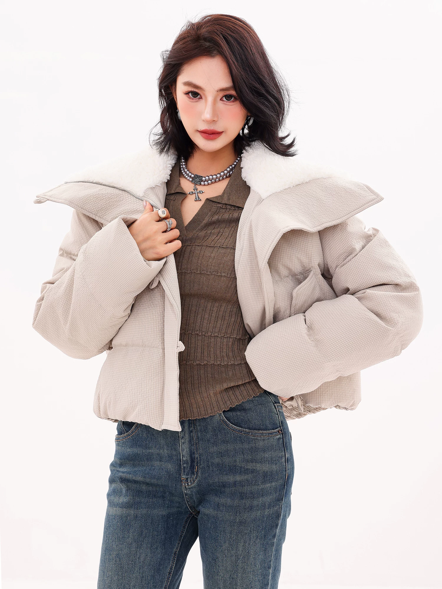 ABWLR Winter Love Song - Áo khoác ngắn có cổ ngắn nguyên bản Áo khoác cotton dành cho nữ Áo khoác phao cao cấp mùa đông