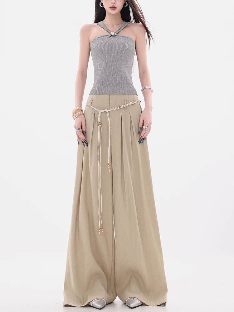 ABWEAR Bangkok Market-Quần ống rộng dáng rộng phong cách Hàn Quốc nguyên bản dành cho nữ, quần dài xếp ly mùa hè mới