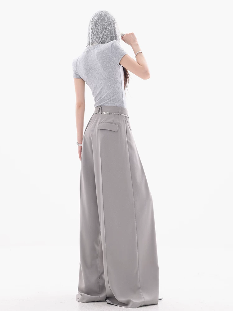 ABWEAR Foggy City Dawn - Bộ đồ ống rộng màu xám nguyên bản dành cho nữ 2025 Phong cách dáng rộng mỏng mùa hè mới