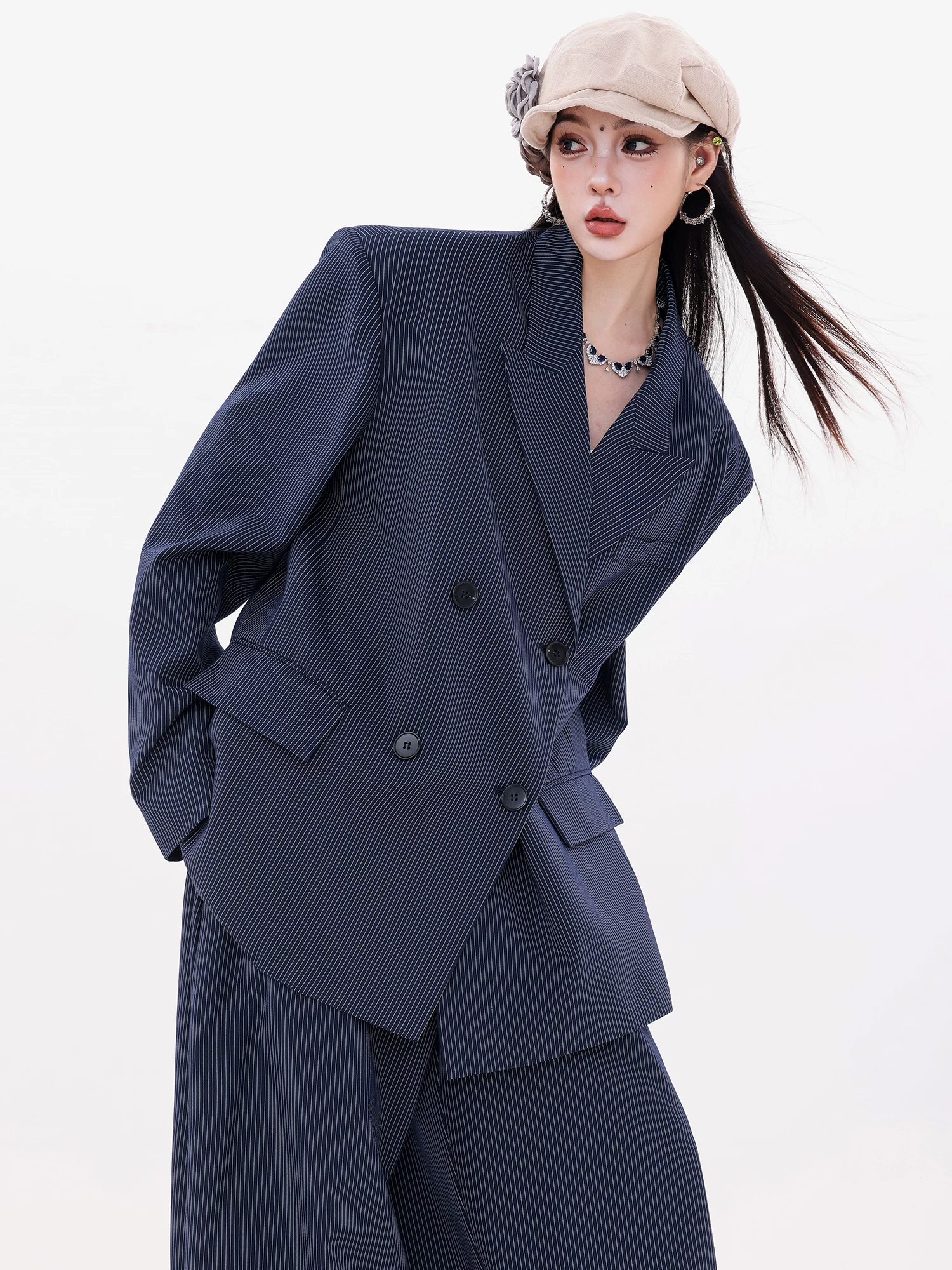 ABWLR Art Editor - Áo khoác blazer sọc nguyên bản dành cho nữ, phong cách mùa thu mới, áo vest đa năng dáng rộng, giản dị