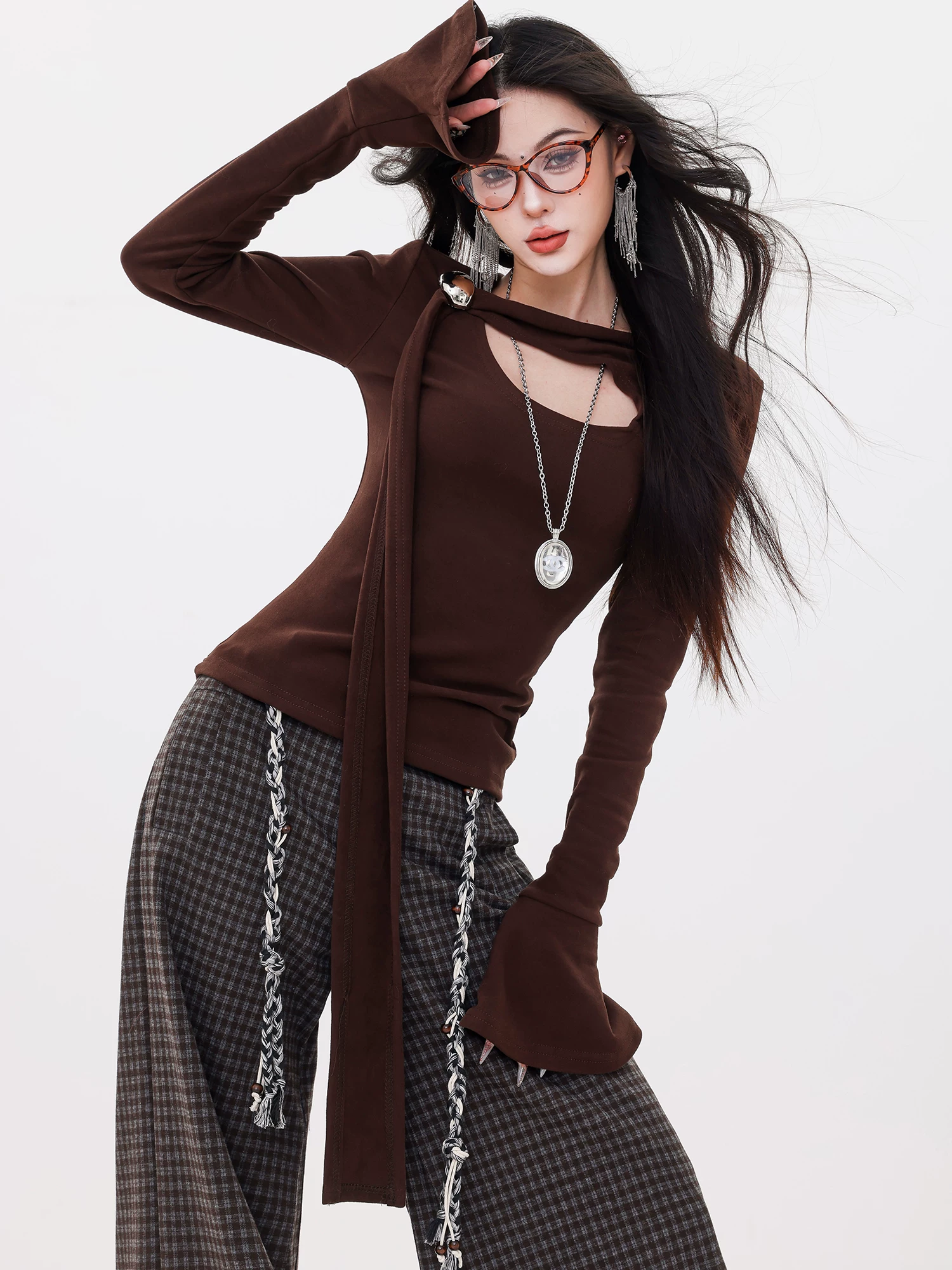ABWLR Romanticism - Áo kiểu dáng ôm sát tay dài có dây ruy băng cổ điển kiểu Pháp nguyên bản dành cho nữ mùa thu đông