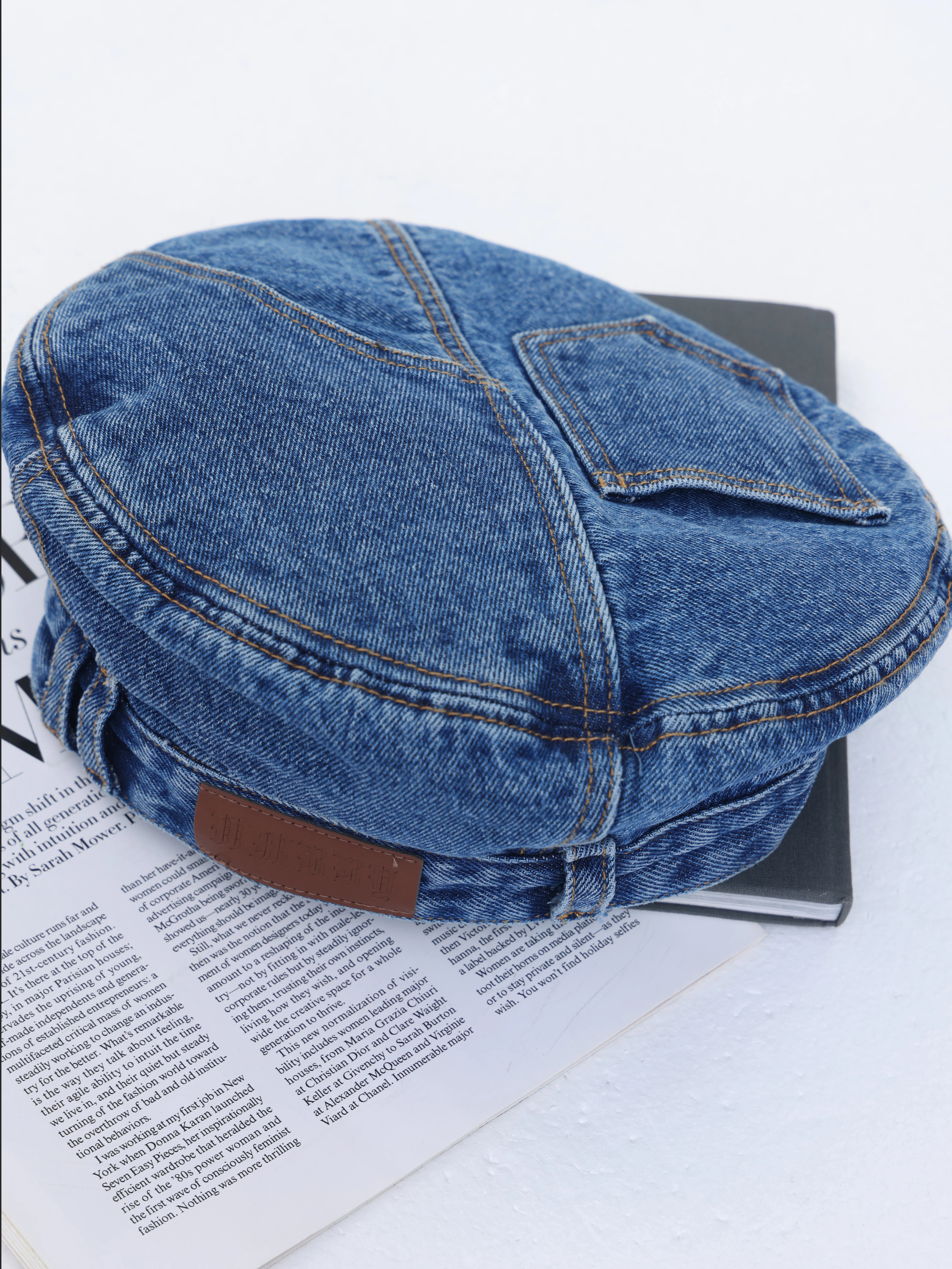 Mũ beret denim cổ điển ABWLR dành cho nữ, thiết kế độc đáo, kiểu dáng đã qua xử lý làm cũ và rách, mũ họa sĩ, thương hiệu thời trang đa năng