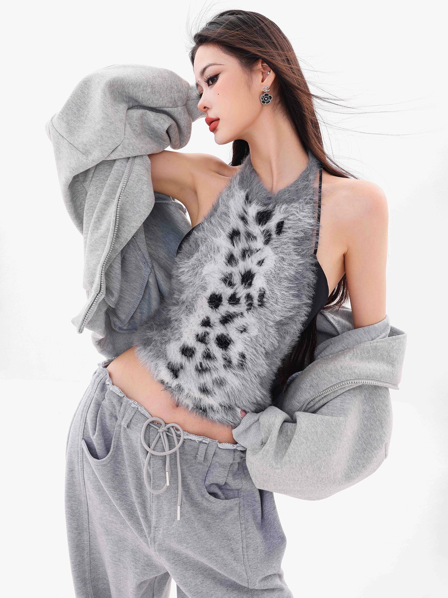 ABWLR Leopard Aesthetics - Áo vest dây in họa tiết da báo gợi cảm nguyên bản dành cho nữ, áo kiểu dáng ôm vừa vặn mới cho mùa thu đông