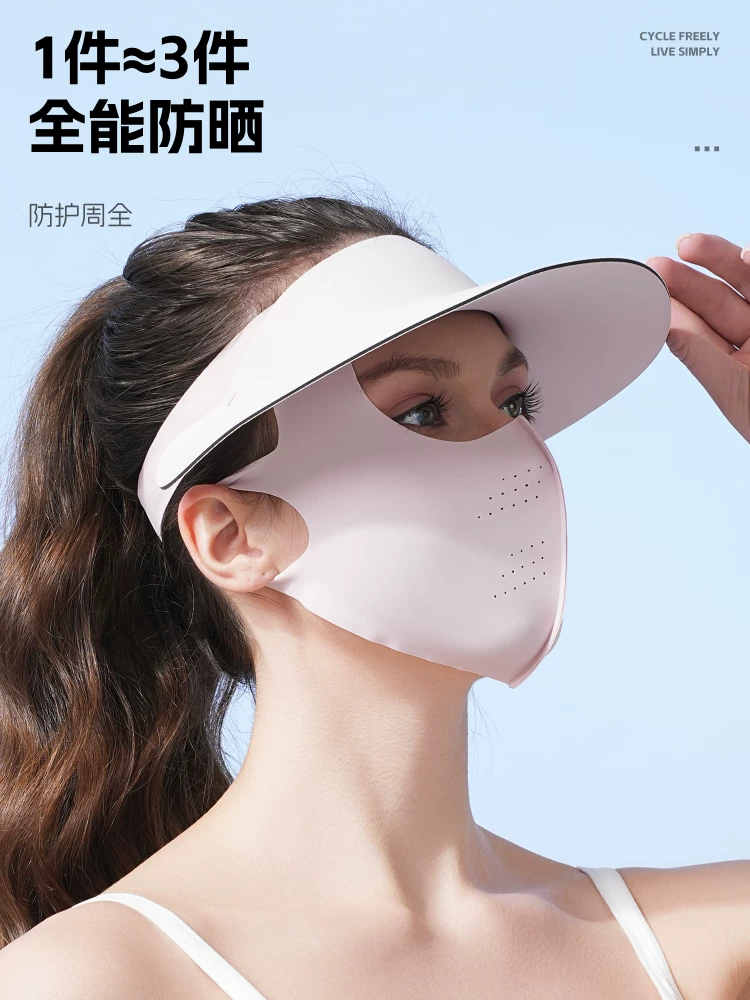 Khẩu trang chống nắng kiểu phương Tây cho mùa hè, khẩu trang chống tia cực tím có vành, mũ chống nắng có dây đeo tai, tấm che mặt bằng vải lụa băng khi đi xe đạp.
