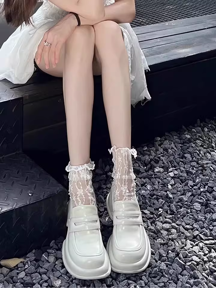 Giày lười đế dày da thật màu trắng phong cách Zhao Lusi giày lười kiểu Anh Giày da nhỏ kiểu JK giày đơn nữ