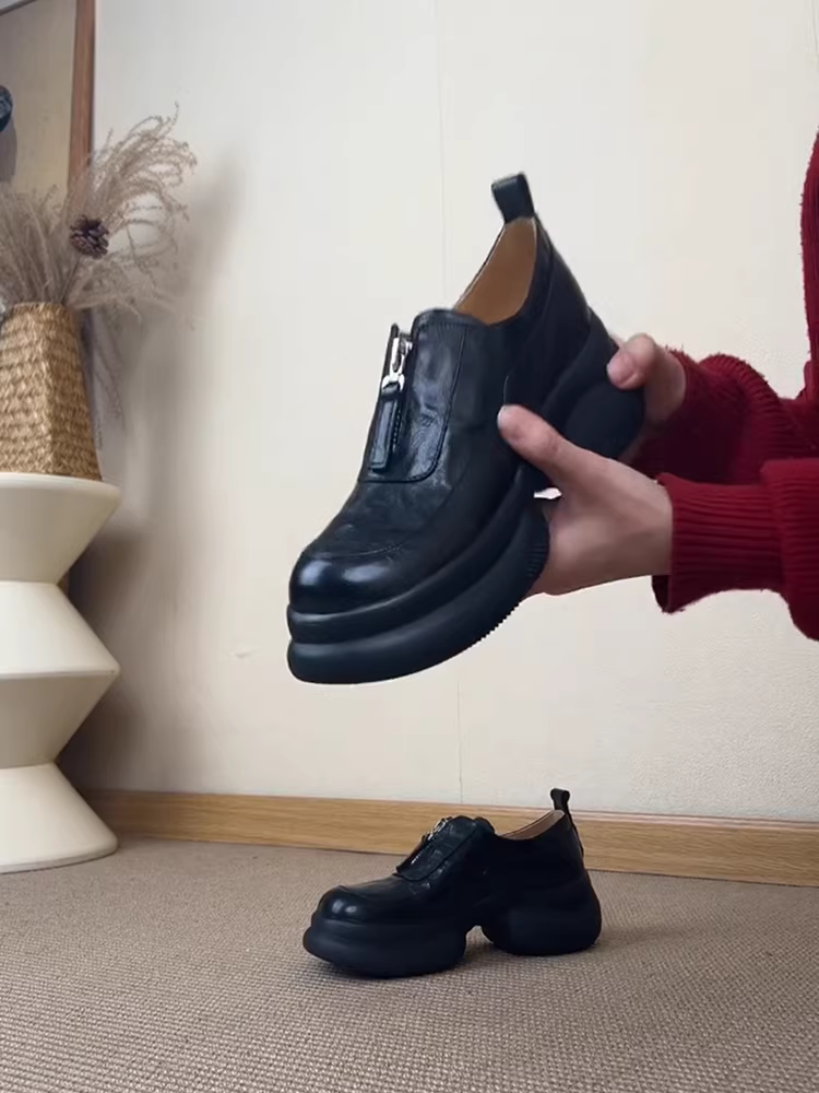 Phiên bản da cừu ~ Giày đế dày đế dày dành cho nữ, giày da nhỏ kiểu cổ điển mũi tròn, giày đơn đa năng.
