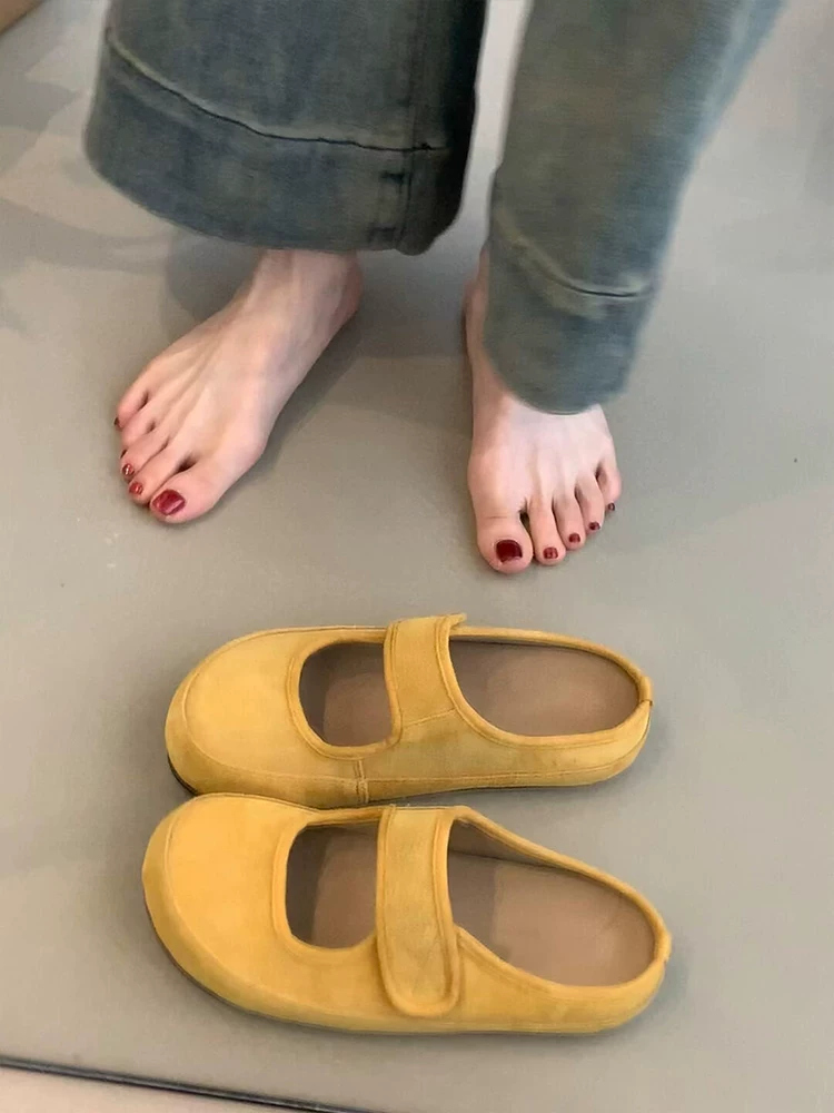 Phiên bản da cừu ~ Giày lười nữ kiểu Birkenstock cổ điển đa năng có quai dán, giày hở mũi có quai dán, dép khoét lỗ
