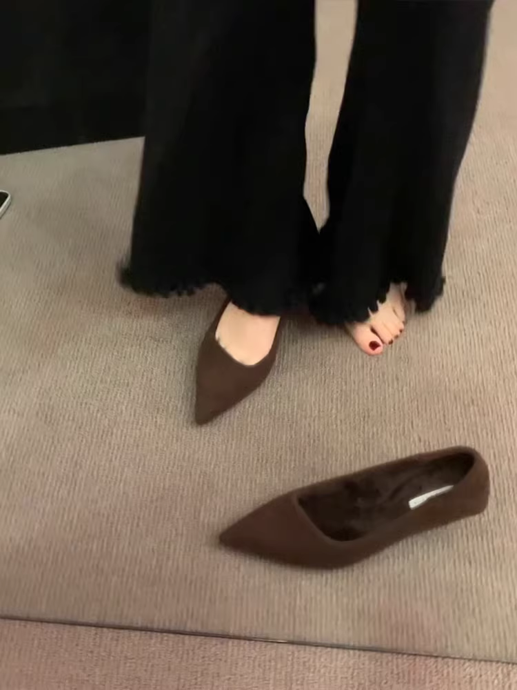 Phiên bản da cừu ~ Giày cao gót mũi nhọn thanh lịch dành cho nữ, giày cao gót mùa đông có lót lông cừu kiểu cổ điển kiểu Pháp