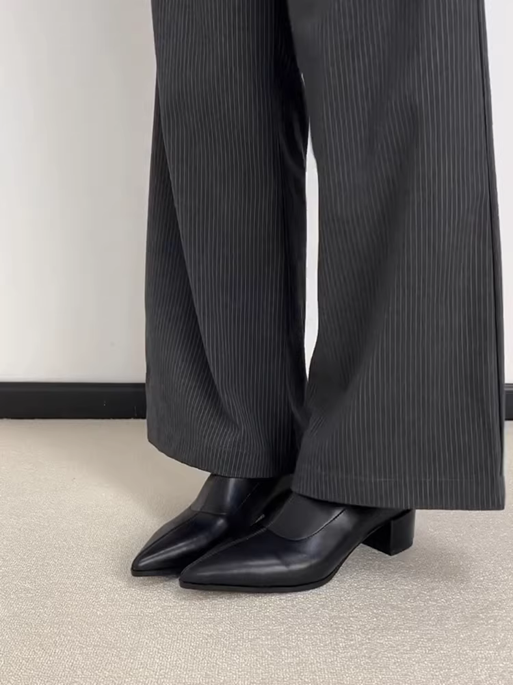 Phiên bản da cừu ~ Giày bốt ngắn có khóa kéo phía sau bằng da thật kiểu Anh kiểu Pháp dành cho nữ, mũi nhọn, giày bốt dáng ôm thanh lịch và thời trang