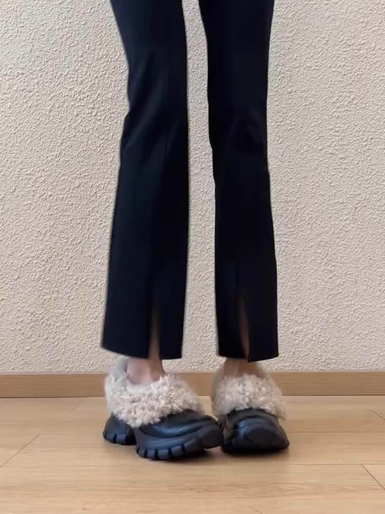 Phiên bản da cừu ~ Giày lông đế dày thời trang đi làm dành cho phụ nữ nhỏ nhắn, giày da thật kiểu dáng đơn giản, giày cotton da thật.