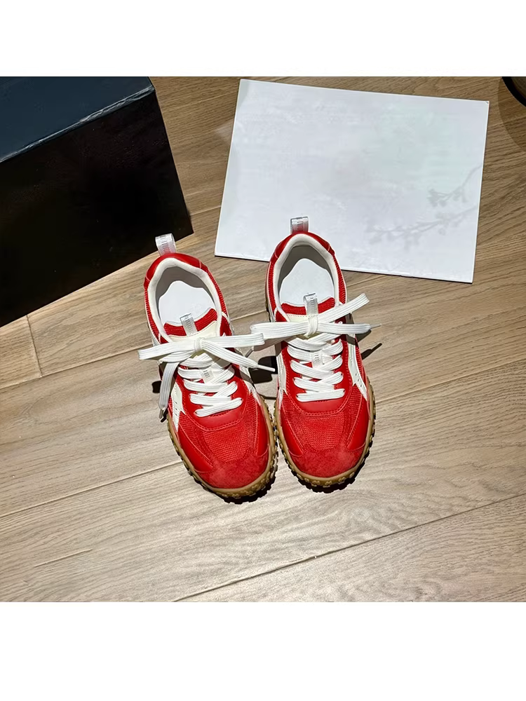 Phiên bản da cừu ~ Giày thể thao đế dày tăng chiều cao đa năng dành cho nữ, giày bố thời trang da thật buộc dây mới