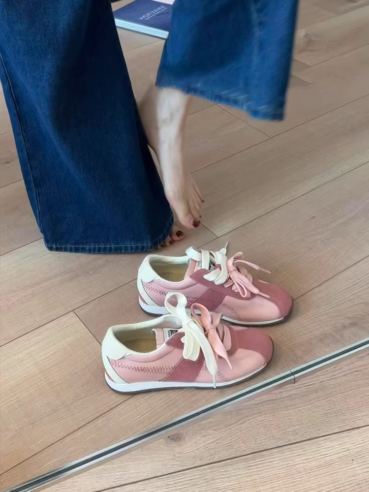 Phiên bản da cừu ~ Giày tập luyện đa năng của Đức dành cho nữ, đế mềm, giày thể thao thông thường hai màu nhẹ nhàng, giày Forrest Gump thoáng khí kiểu múa ba lê