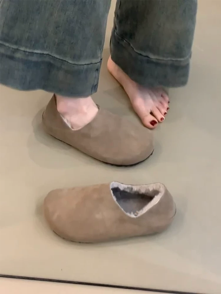 Phiên bản da cừu ~ Giày Birkenstock đa năng, siêu mềm, kiểu dáng cổ điển, thiết kế khoét sâu dành cho nữ, kiểu lười đi có lớp lót lông cừu giữ ấm và giày lông thú đa năng.
