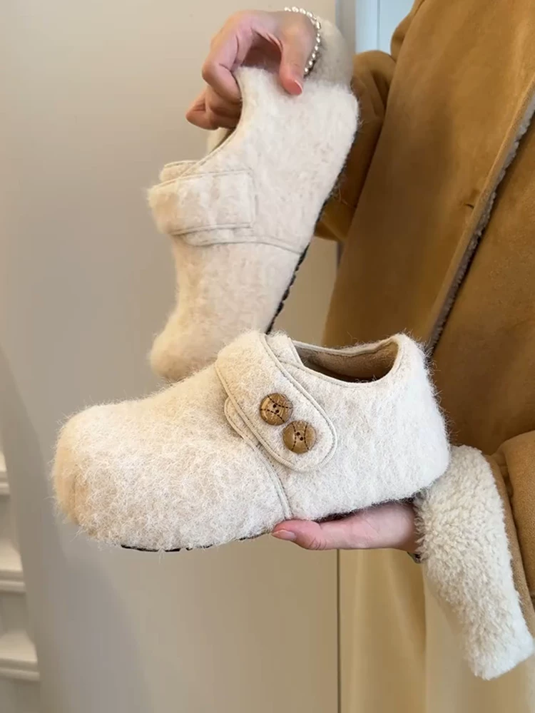 Phiên bản da cừu ~ Giày Birkenstock bằng len cổ điển, xấu xí nhưng dễ thương dành cho nữ, giày da lộn cắt sâu, tăng chiều cao, lót lông cừu, thoải mái khi đi mùa thu đông