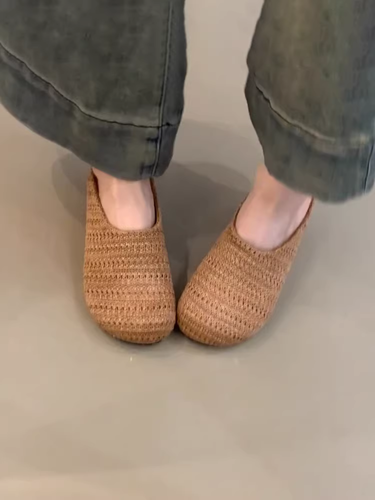 Phiên bản da cừu ~ Giày đế dày dệt kiểu cổ điển dành cho nữ, giày mules kiểu bohemian mới.