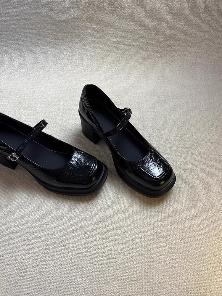 Phiên bản da cừu ~ Giày Mary Jane cao gót da thật mới dành cho nữ, mũi vuông nông mũi nhọn, giày đi làm êm ái