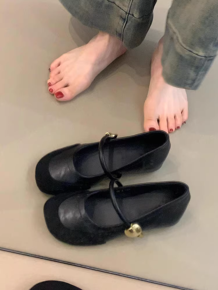 Phiên bản da cừu ~ Giày bà ngoại cổ điển dành cho nữ, giày Mary Jane da thật mũi tròn, giày đơn phong cách dạ hội tăng chiều cao đa năng.