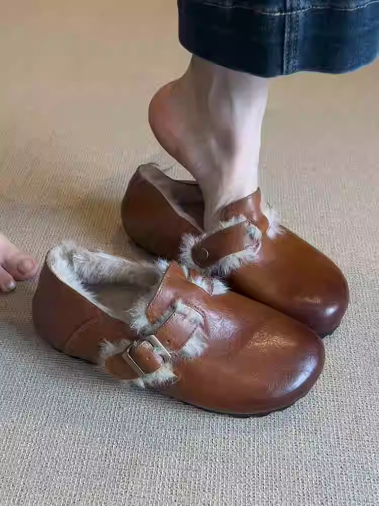 Phiên bản da cừu ~ Giày Birkenstock tích hợp len cừu cổ điển, da thật, màu đã được xử lý, dành cho nữ, chống trơn trượt, thoải mái khi mang ngoài trời, giày lông mềm mại