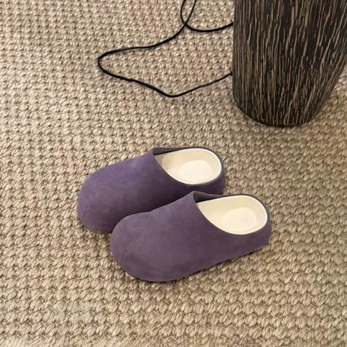 Phiên bản da cừu ~ Giày lười mùa hè kiểu Birkenstock cổ điển đa năng dành cho nữ với đế dày, đế mềm, da thật, kiểu nửa mules, giày mũi kín.