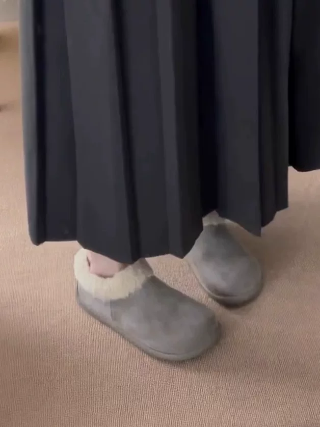 Phiên bản da cừu ~ Giày Birkenstock có lót lông cừu mùa đông, che phủ hoàn toàn, dành cho nữ, kiểu dáng đơn giản, dễ mang, giày đế bằng bằng vải len cotton thoải mái, mũi tròn