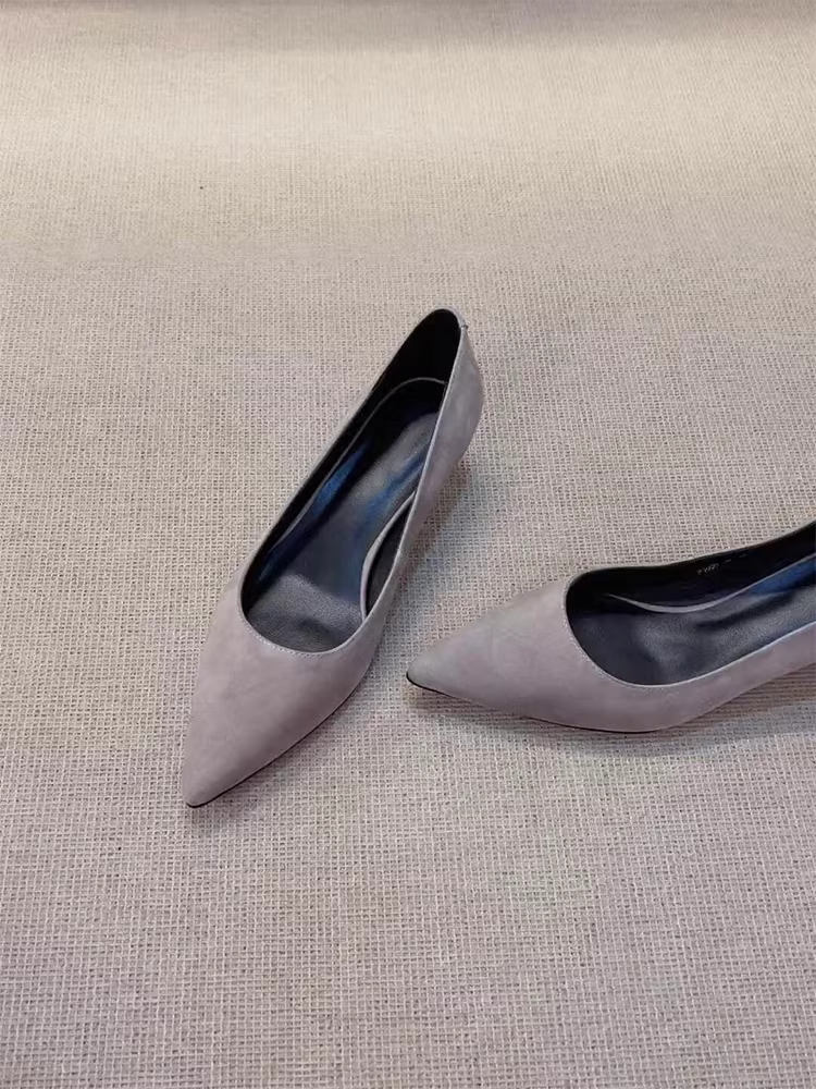 Phiên bản da cừu ~ Giày công sở mũi nhọn thanh lịch cao cấp dành cho nữ, giày cao gót da lộn kiểu cổ điển, chất liệu da thật