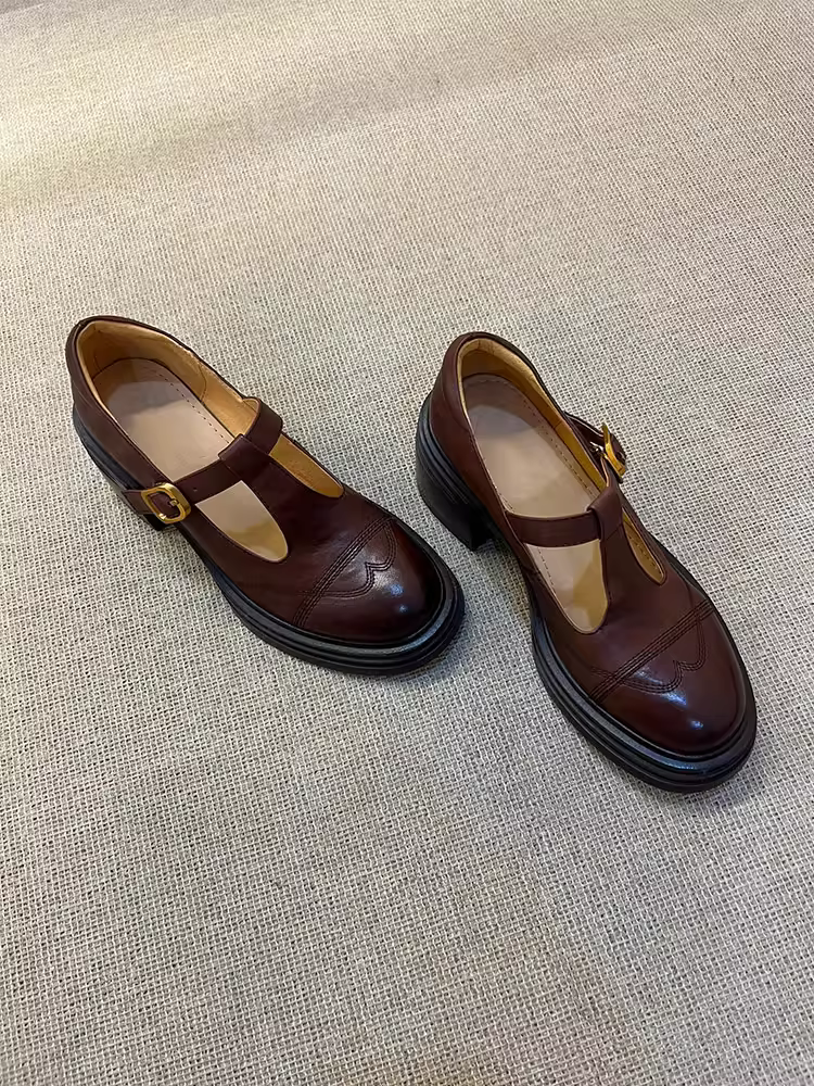 Phiên bản da cừu ~ Giày da nhỏ kiểu cổ điển kiểu Anh có đế dày, giày da nhỏ kiểu Anh, giày lười da thật, giày mũi tròn, giày Mary Jane.