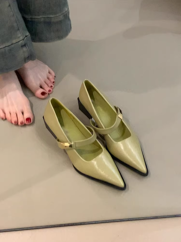 Phiên bản da cừu ~ Giày da đơn giản và đa năng dành cho nữ đi làm, giày đơn giản dị, thanh lịch với mũi nhọn và miệng giày nông, giày Mary Jane.