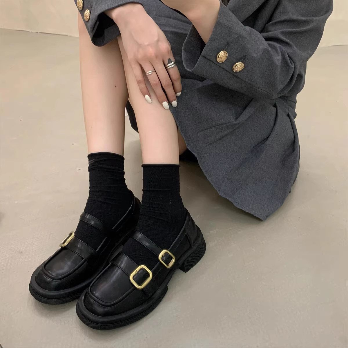 Phiên bản da cừu ~ Giày đế dày kiểu Anh dành cho nữ, giày Mary Jane mũi tròn bằng da thật, giày da nhỏ kiểu JK dành cho sinh viên