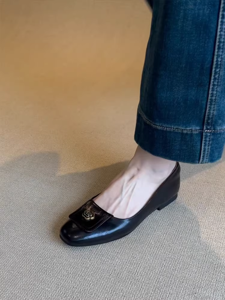 Phiên bản da cừu ~ Giày Mary Jane kiểu dáng đơn giản kiểu Pháp cổ điển dành cho nữ, giày đế bằng da thật nông