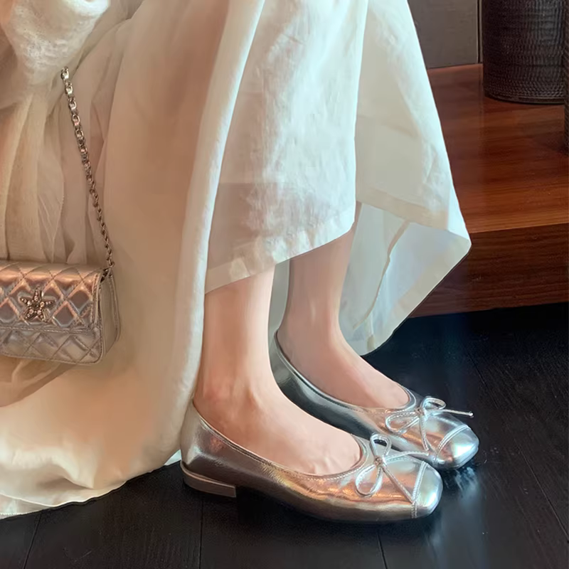 Phiên bản da cừu ~ Giày quai ngang mũi vuông mũi vuông ngọt ngào dành cho nữ, phong cách buổi tối kiểu Pháp, thích hợp với váy, giày ba lê đế bằng gót thấp.