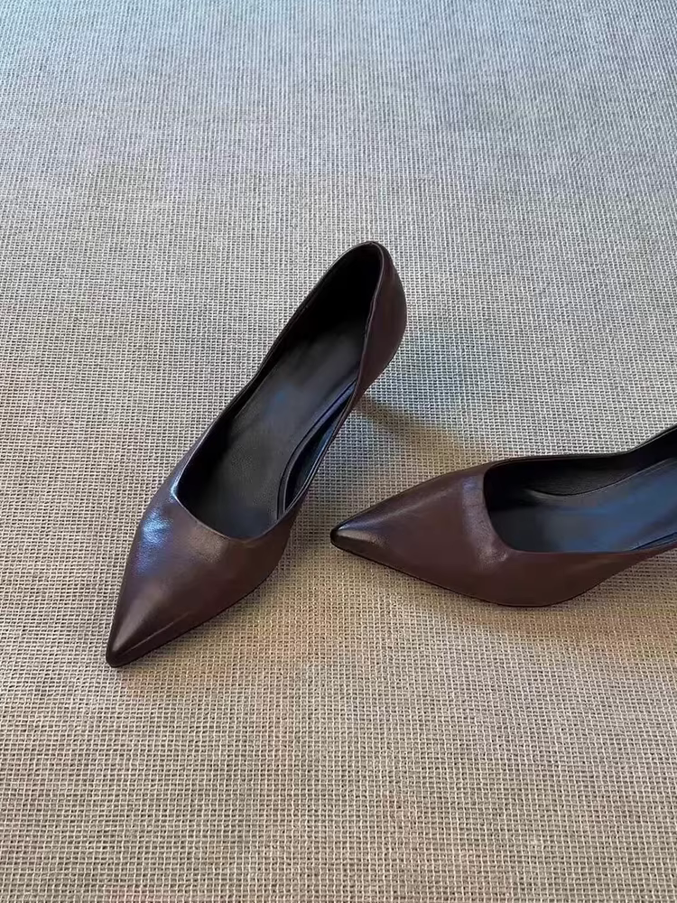 Phiên bản da cừu ~ Giày cao gót mũi nhọn kiểu dáng cổ điển, da thật cao cấp, tối giản và sang trọng, đa năng dành cho nữ