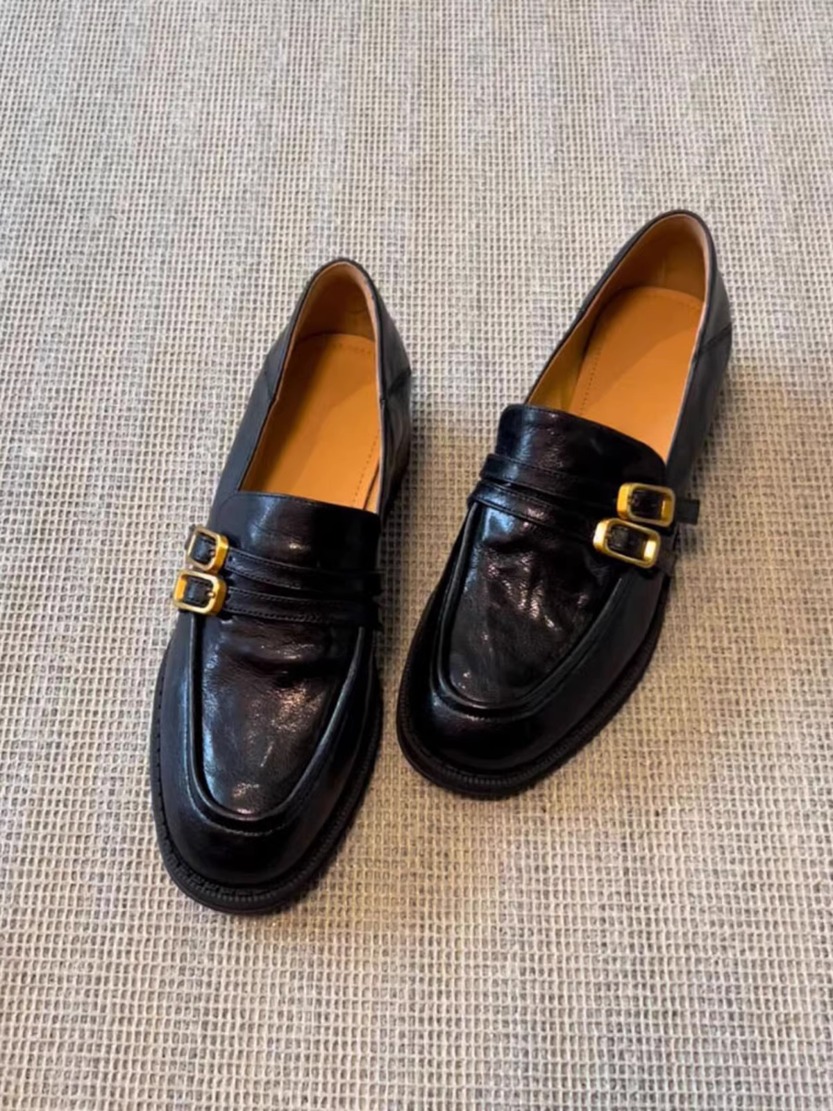 Phiên bản da cừu~ Giày lười kiểu Anh, giày đồng phục JK lười biếng dành cho nữ, gót dày, da thật, giày đơn mũi tròn cổ điển