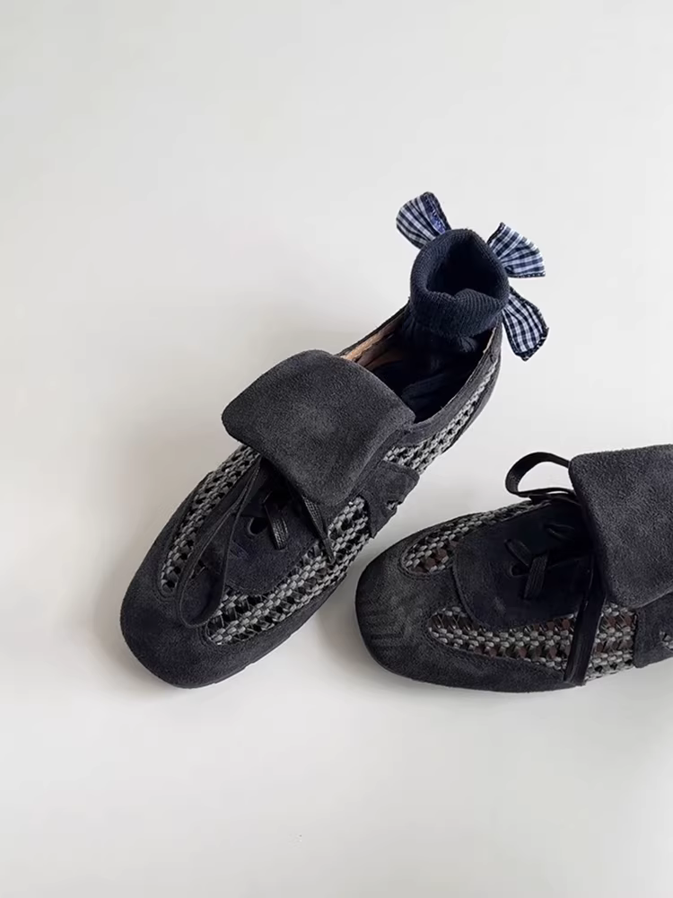 Phiên bản da cừu ~ Giày tập luyện kiểu Đức mới, kiểu retro, dệt rỗng, thoáng khí dành cho nữ, giày thể thao đa năng bằng da lộn.