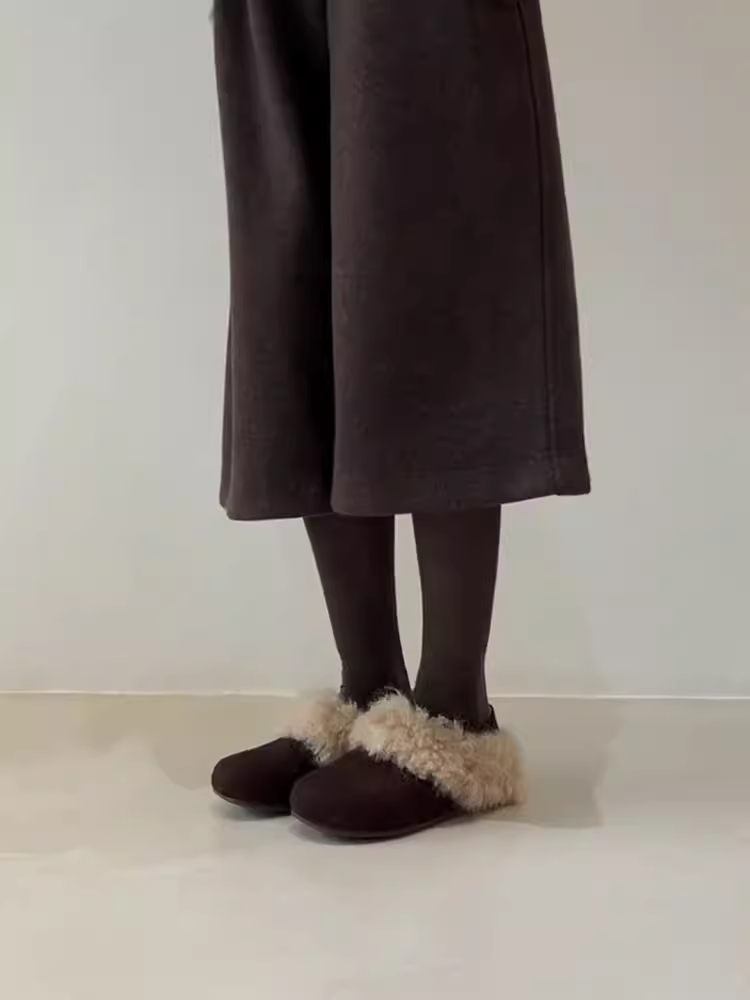 Phiên bản da cừu ~ Giày Birkenstock đa năng có thể mang hai chiều dành cho nữ, giày lười da lộn đa năng kiểu cổ điển có lót lông cừu ấm áp