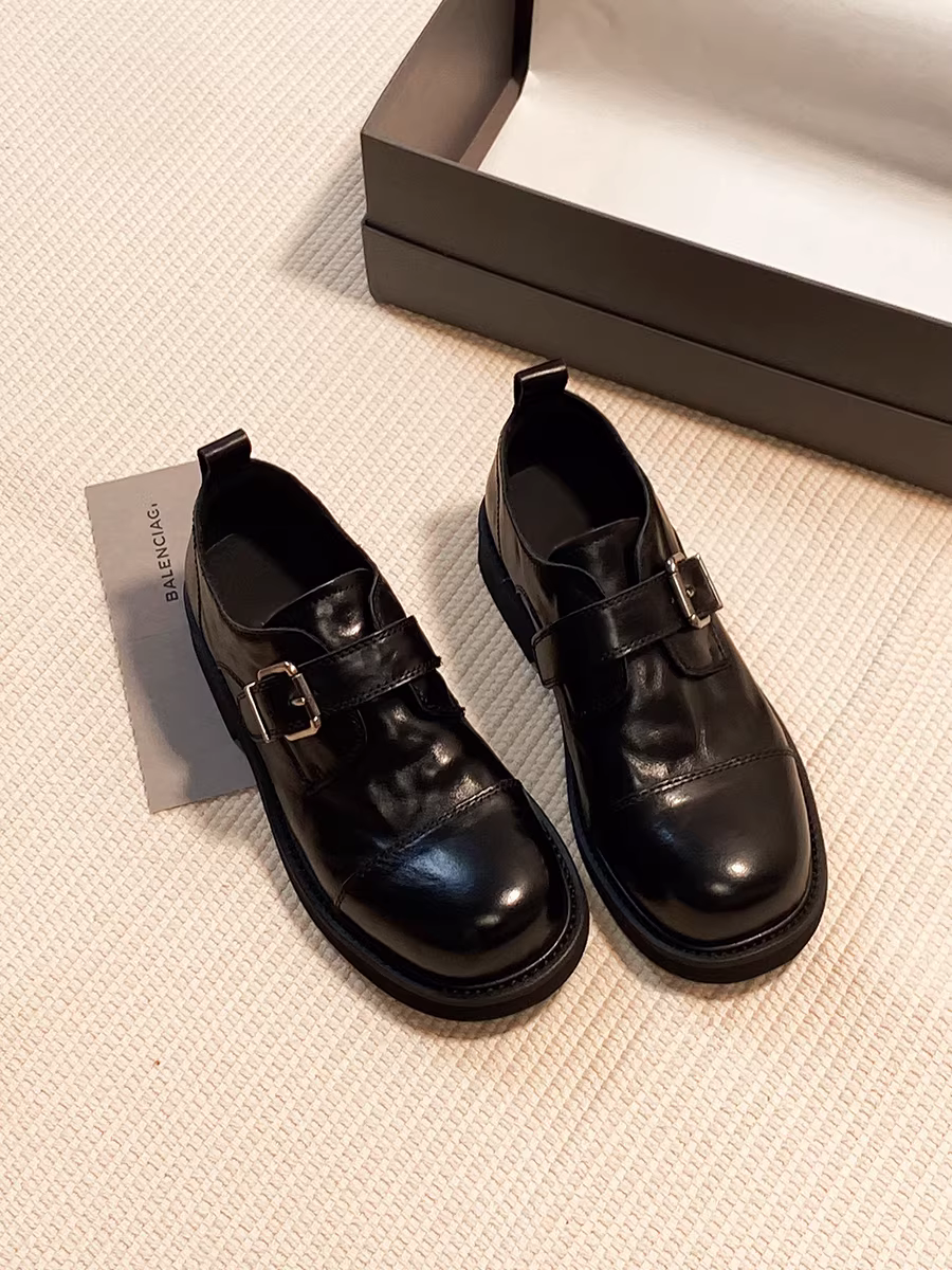Phiên bản da bò~ Giày lười kiểu Anh cổ điển dành cho nữ có khóa thắt lưng, giày da nhỏ kiểu JK, mũi tròn bằng da thật