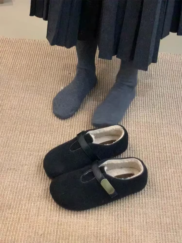 Phiên bản da cừu~ Giày Birkenstock lót lông cừu kiểu cổ điển Hàn Quốc nhẹ nhàng và thoải mái, có tác dụng giảm béo dành cho nữ với khả năng tăng chiều cao ẩn, giày đế bằng lông ấm áp