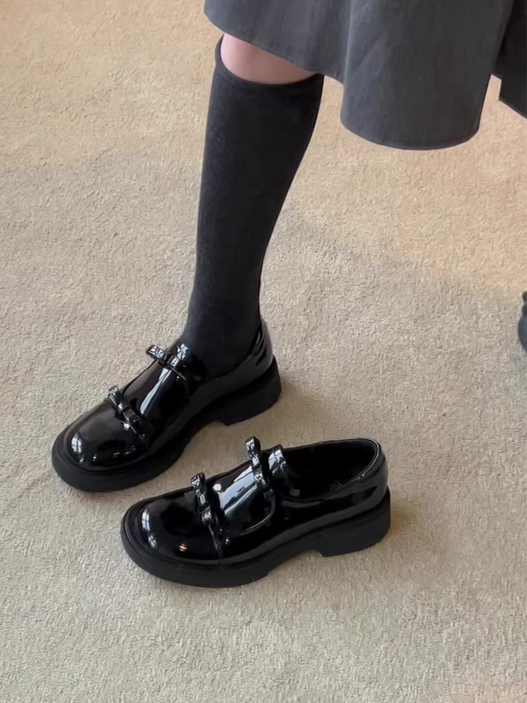 Phiên bản da cừu ~ Giày lười da sáng chế mới của Pháp dành cho nữ với gót dày, kiểu dáng xỏ ngón có nơ, giày da nhỏ đa năng, giày đơn giản hợp thời trang.