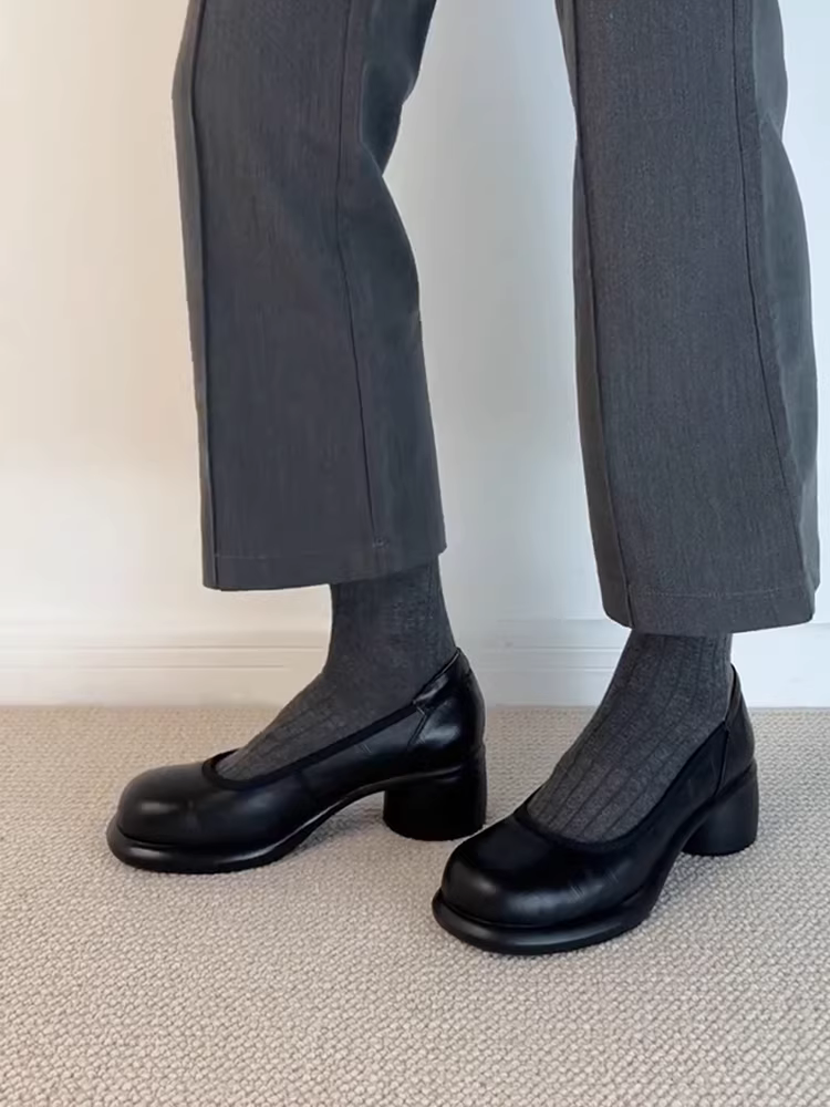 Phiên bản da cừu ~ Giày nữ Mary Jane da thật đế dày mang lại cảm giác thoải mái, giày cao gót đơn giản, đa năng, dễ mang.